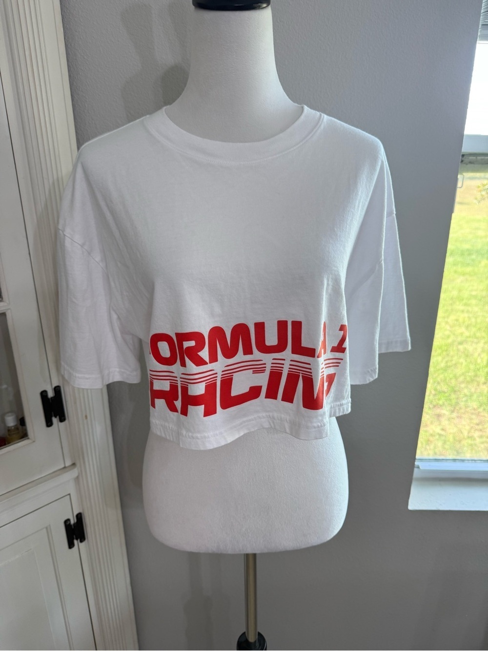 Pacsun Formula 1 Racing White Cropped Graphic Tee